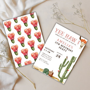 Pink Yee Haw Western Rodeo Cowgirl Birthday Invitation