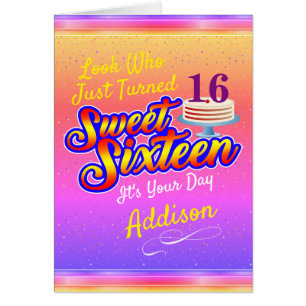 PINK & YEL (Your Text) Sweet 16 Sixteen Birthday Cards