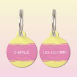 Pink yellow add a name and contact number pet ID tag<br><div class="desc">Pet ID tag
Add a name and a contact number.
Pink and yellow.</div>