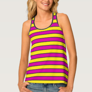 Pink, Yellow and Black Vintage Stripes Tank Top