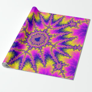 Pink, Yellow and Blue Fractal Birthday Wrapping Paper