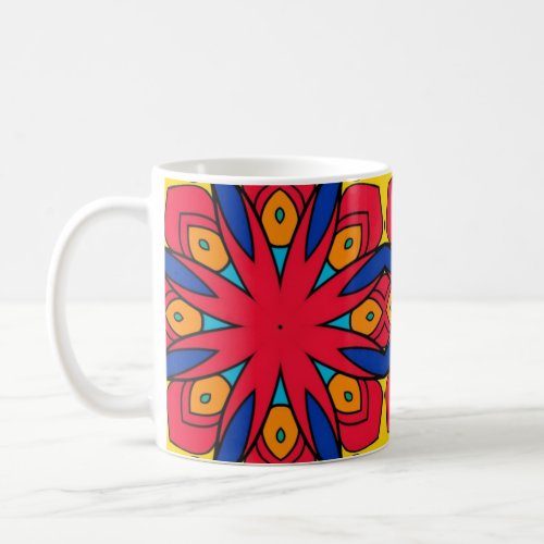 Pink Yellow and Blue Patterned Coffee Mug