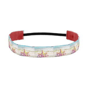 Pink yellow and blue seashells watercolor painting athletic headband