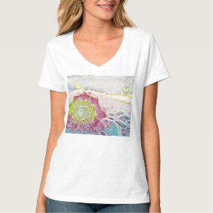 Pink yellow and blue seashells watercolor painting T-Shirt