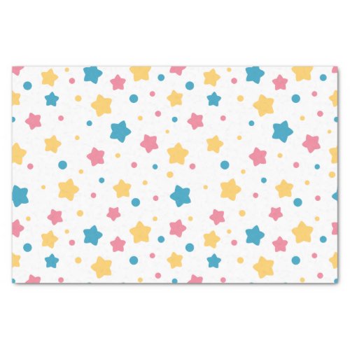 Pink Yellow and Blue Stars on White Pattern Tissue Paper