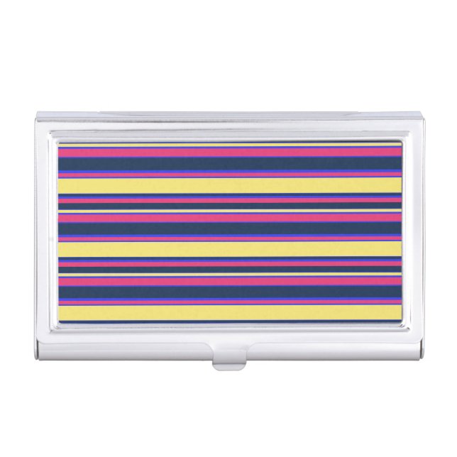 Pink, yellow and blue stripes business card case (Front)