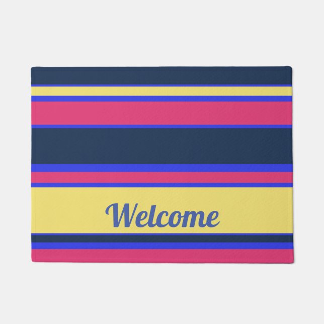 Pink, yellow and blue stripes doormat (Front)