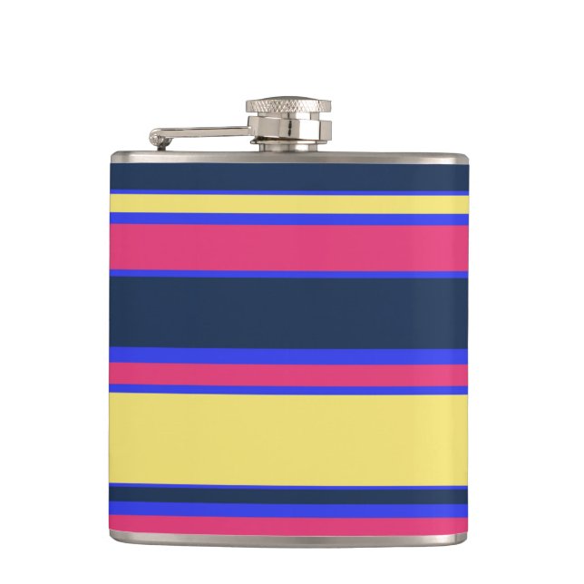 Pink, yellow and blue stripes flask (Front)