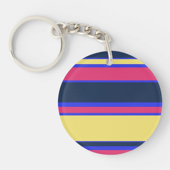 Pink, yellow and blue stripes keychain (Front)