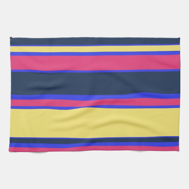 Pink, yellow and blue stripes kitchen towel (Horizontal)
