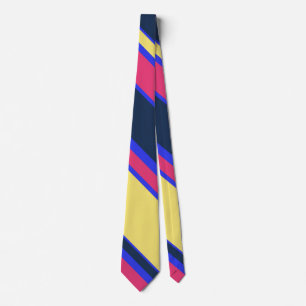 Pink, yellow and blue stripes neck tie