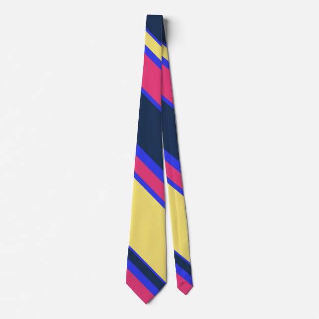 Pink, yellow and blue stripes neck tie (Front)