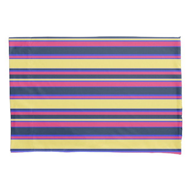 Pink, yellow and blue stripes pillow case (Front)