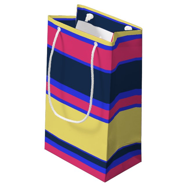 Pink, yellow and blue stripes small gift bag (Back Angled)