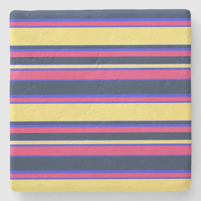 Pink, yellow and blue stripes stone coaster (Front)