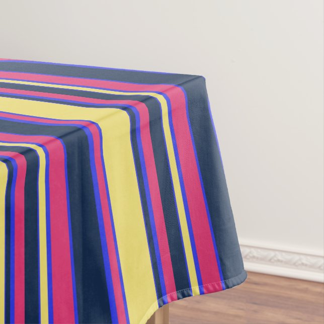 Pink, yellow and blue stripes tablecloth (In Situ)