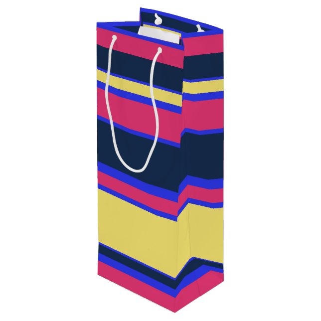 Pink, yellow and blue stripes wine gift bag (Back Angled)