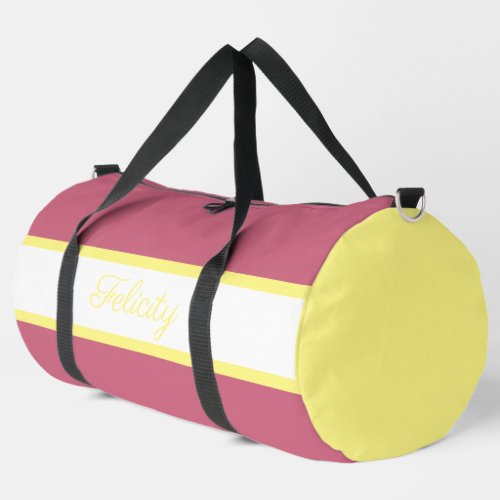 Pink yellow and cream monogrammed duffle bag