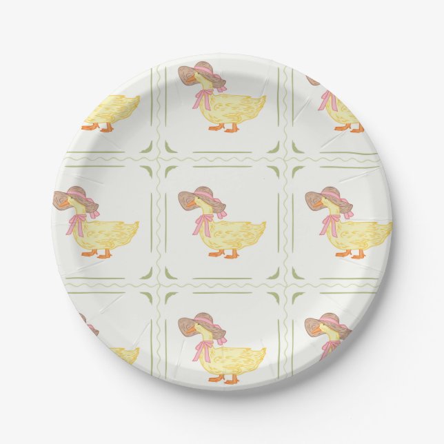 Pink, Yellow and Green Ducks Paper Plates (Front)