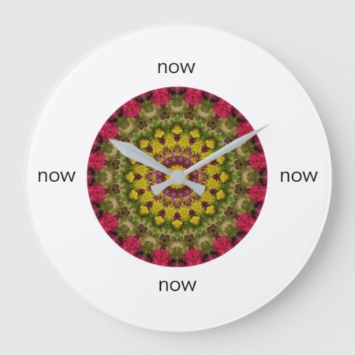 Pink Yellow and Green Easter Joy Mandala Now Large Clock