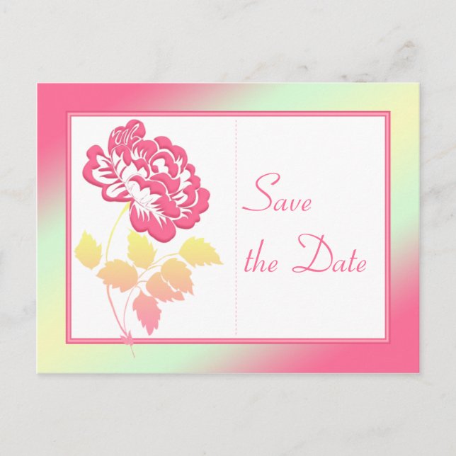 Pink, Yellow, and Green Floral Save the Date Announcement Postcard (Front)