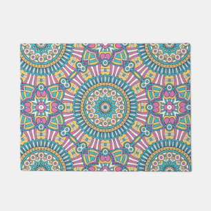 Pink yellow and green kaleidoscope flowers doormat