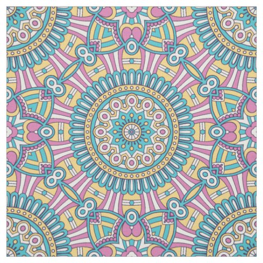 Pink yellow and green kaleidoscope flowers fabric