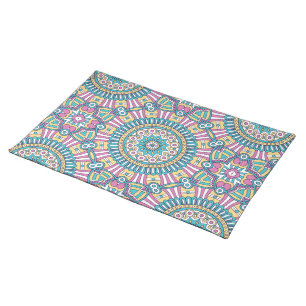 Pink yellow and green kaleidoscope flowers placemat