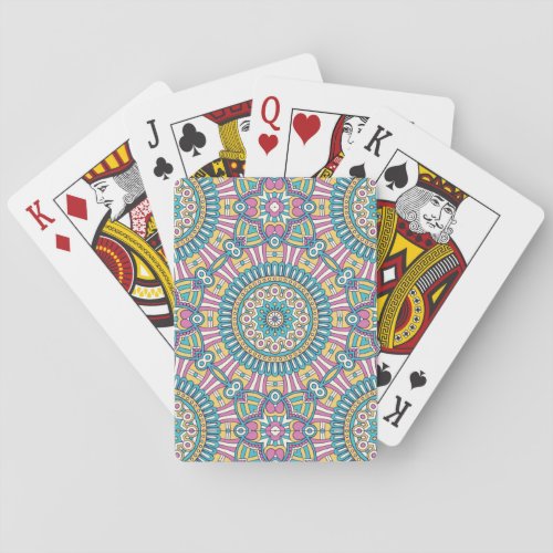 Pink yellow and green kaleidoscope flowers poker cards