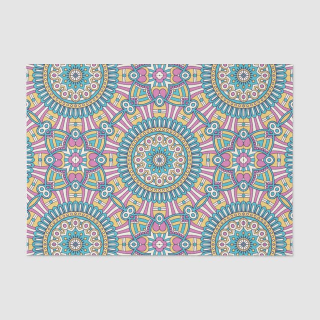 Pink yellow and green kaleidoscope flowers tissue paper (Front)
