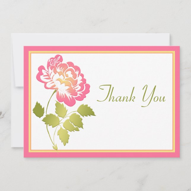 Pink, Yellow, and Green Peony Thank You Card (Front)