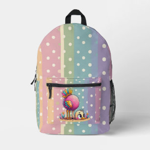 Pink, yellow and Green Stripes with polka dots Printed Backpack