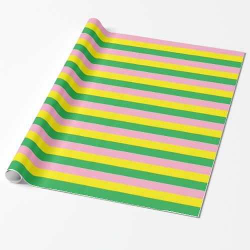 Pink Yellow and Green Stripes Wrapping Paper