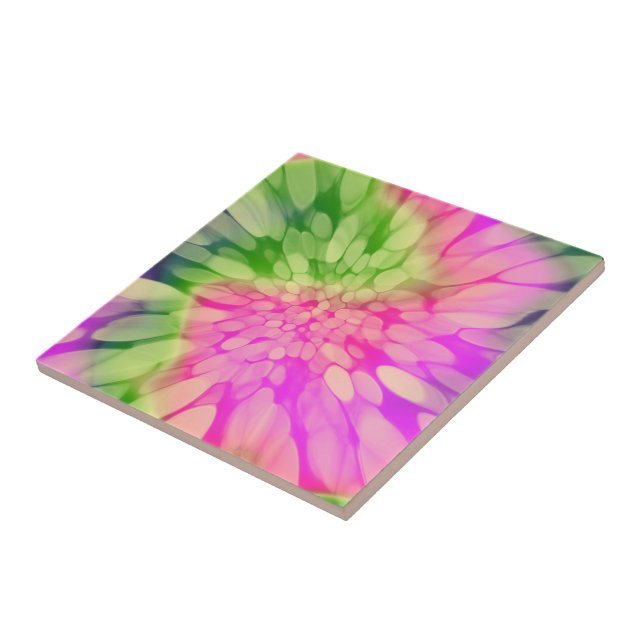 pink Yellow and Green Tie-dye Ceramic Tile (Side)