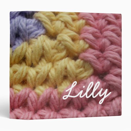 Pink Yellow and Lavender Crochet Personalized Binder