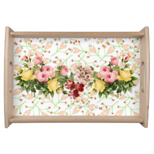 Pink Yellow and Red Rose Bough Vintage Serving Tray