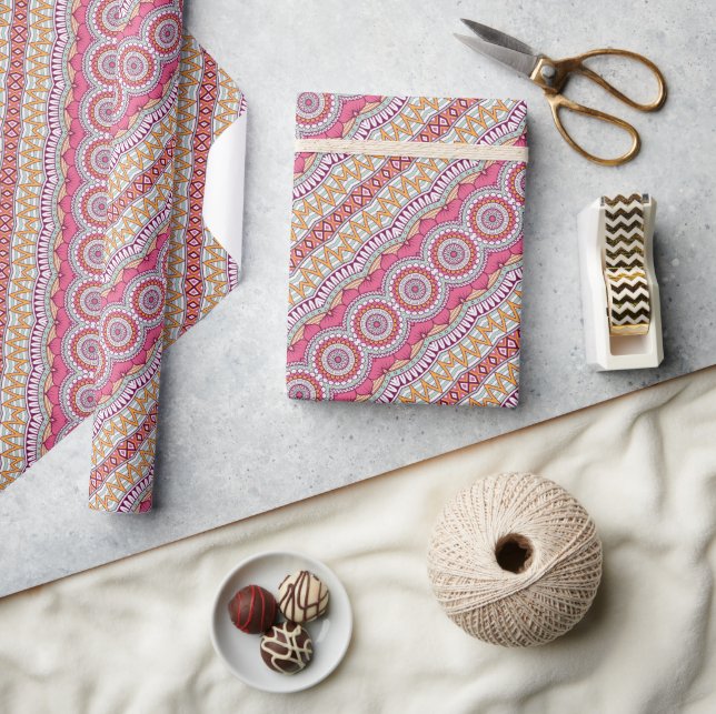 Pink Yellow and White Circle Mandala  Wrapping Pap Wrapping Paper (Crafts)