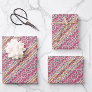 Pink Yellow and White Circle Mandala Wrapping Paper Sheets