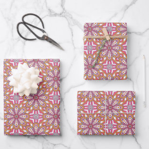 Pink Yellow and White Circle Mandala Wrapping Paper Sheets