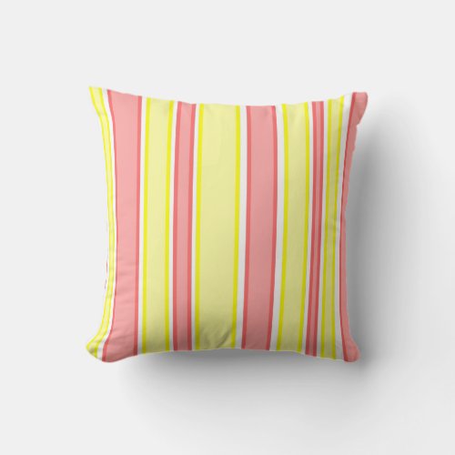 Pink Yellow and White Stripes Throw Pillow