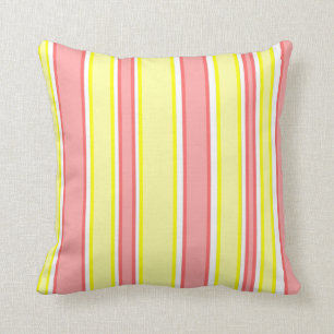 Pink, Yellow, and White Stripes Throw Pillow