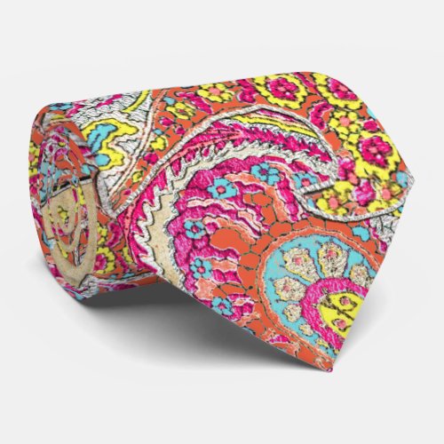 Pink Yellow Aqua Vintage Paisley Wedding Tie