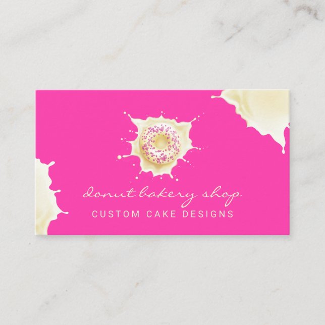 Pink Yellow Bakery Pastry Sweet Cream Donut Business Card (Front)