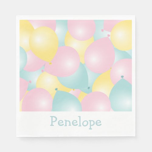 Pink Yellow Balloons Birthday Paper Napkin