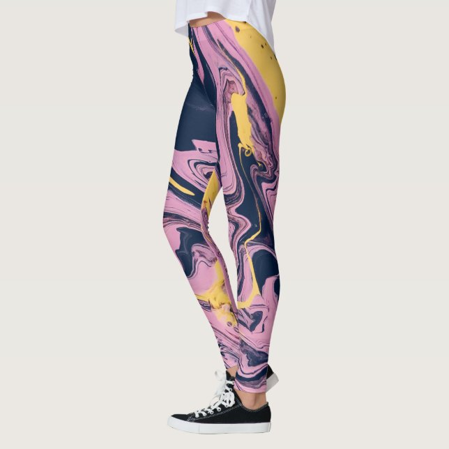 Pink, Yellow & Black Abstract Pattern Leggings (Left)