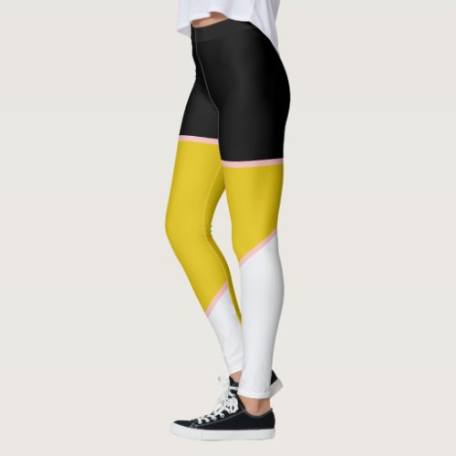 pink Yellow black and white color block Leggings