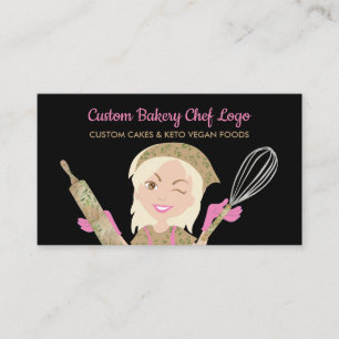 Pink Yellow Black Bakery Girl Chef Vegan Pastry Business Card