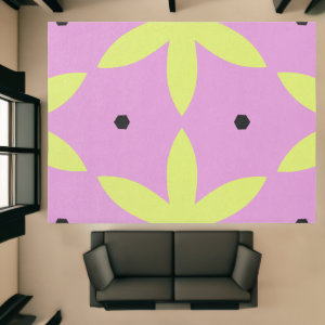 Pink Yellow Black Big Flower Rug