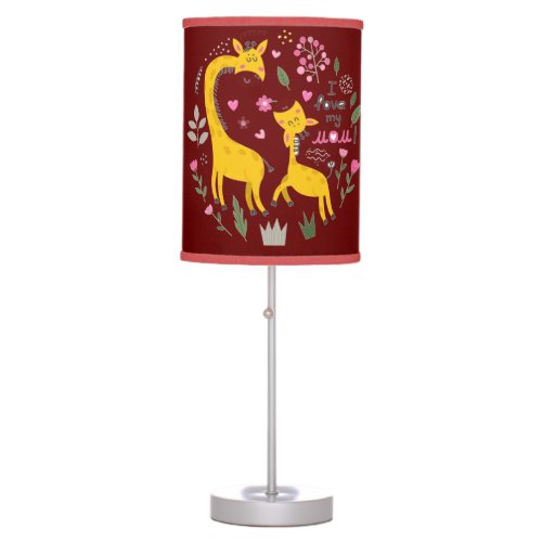 Pink Yellow Black Giraffe Girly I Love My Mom   Table Lamp