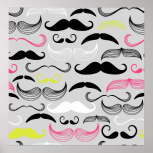 Pink, Yellow & Black Mustaches Poster